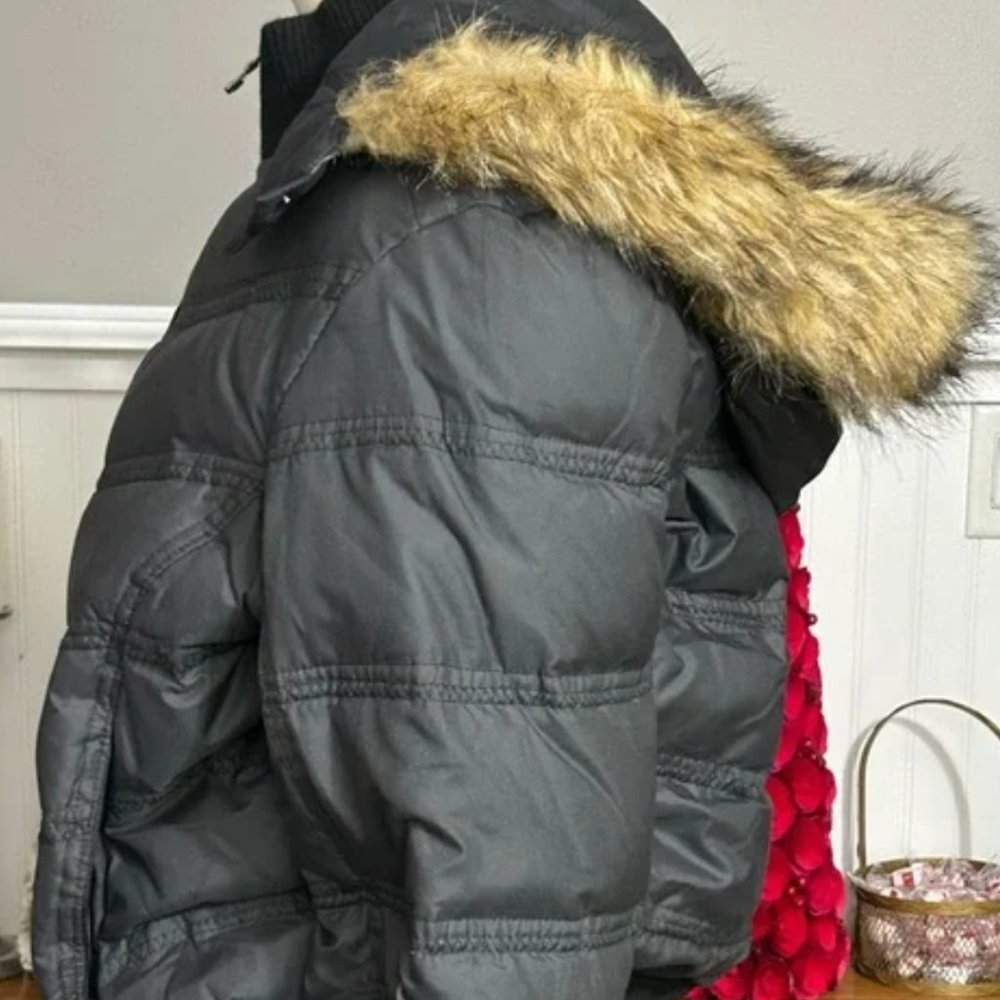 ESPRIT Black Puffer Down Jacket W Faux Fur Trimmed Hood Women’s Size XL